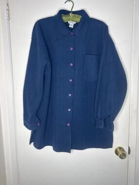 Vintage The Avenue Sport Navy Blue Fleece Shacket Button Up Size 14/16 Cozy